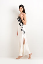 Be seduced by Carine Gilson most beautiful silk lingerie collection with this Long Gown Straight Neckline in Pearl Silk  with Black lace