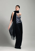 Enter Carine Gilson's world and the most beautiful silk lingerie with the Winter 2026-27 collection with this Camisole Straight Neckline in StormGrey Silk  with Black lace