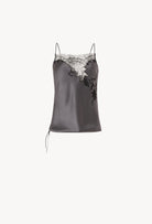 Enter Carine Gilson's world and the most beautiful silk lingerie with the Winter 2026-27 collection with this Camisole Straight Neckline in StormGrey Silk  with Black lace