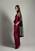 Made of silk and lace, explore the lingerie collection Winter 2026-27 from the house Carine Gilson with this Camisole Straight Neckline in Rubis red Silk  with Black lace