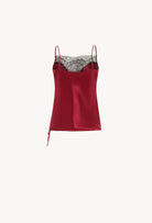 Made of silk and lace, explore the lingerie collection Winter 2026-27 from the house Carine Gilson with this Camisole Straight Neckline in Rubis red Silk  with Black lace