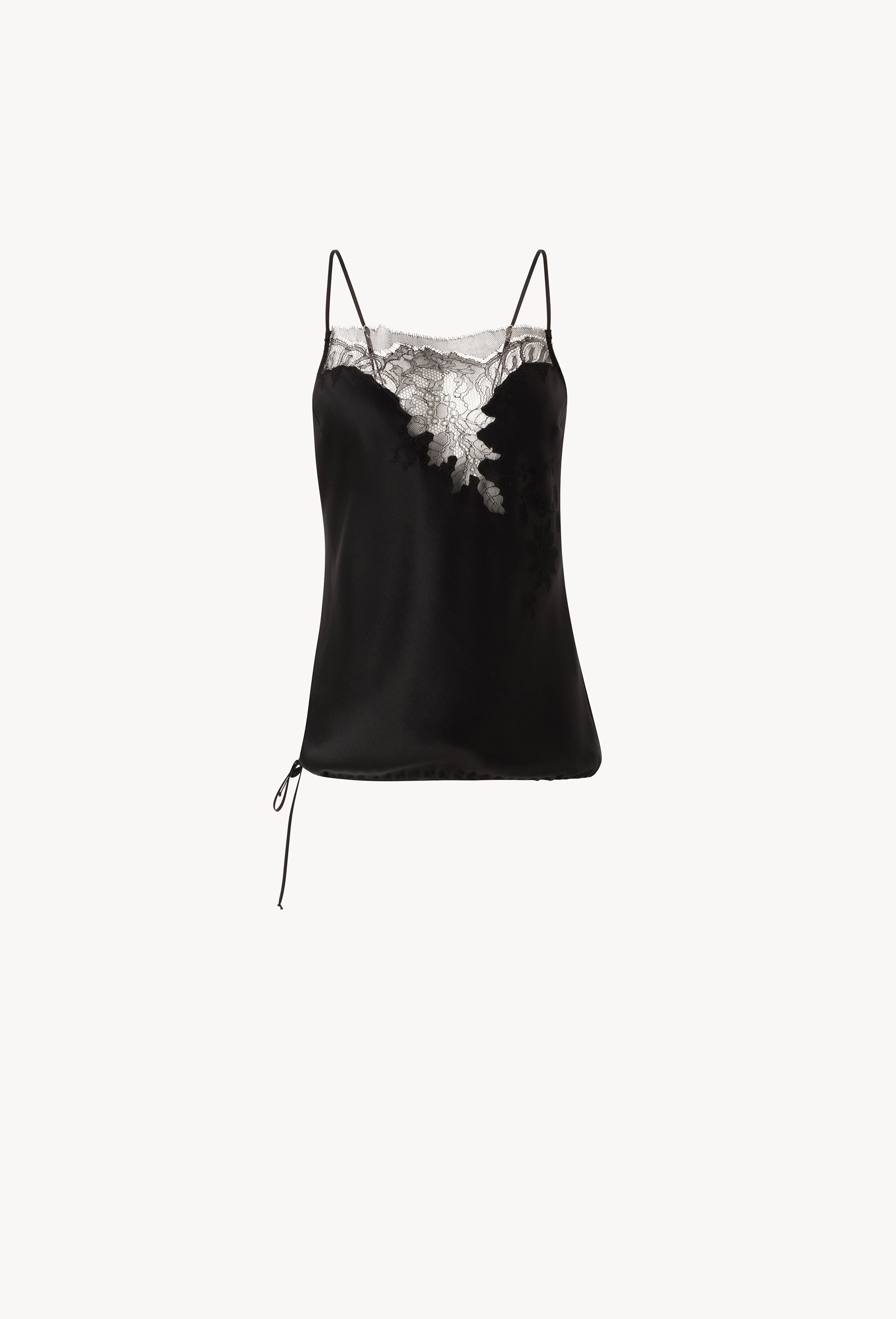 Be seduced by Carine Gilson most beautiful silk lingerie collection with this Camisole Straight Neckline in Black Silk  with Black lace
