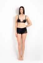 Enter Carine Gilson's world and the most beautiful silk lingerie with the 2026 Cruise collection with this Soft Triangle Bra in black Silk  with black lace