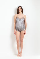 Enter Carine Gilson's world and the most beautiful silk lingerie with the Hiver 2026-27 collection with this Camisole Classic Style Silk and Lace in LeadGrey Silk  with Grey lace