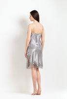 Discover the Hiver 2026-27 collection of lingerie couture from the house Carine Gilson with this skirt in leadgrey silk with grey lace