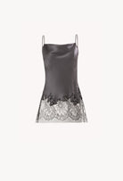 Enter Carine Gilson's world and the most beautiful silk lingerie with the Winter 2026-27 collection with this Long top with Scoop Neckline in StormGrey Silk  with Black lace