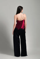 Made of silk and lace, explore the lingerie collection Winter 2026-27 from the house Carine Gilson with this Long top with Scoop Neckline in Rubis red Silk  with Black lace