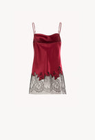 Made of silk and lace, explore the lingerie collection Winter 2026-27 from the house Carine Gilson with this Long top with Scoop Neckline in Rubis red Silk  with Black lace