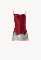 Made of silk and lace, explore the lingerie collection Winter 2026-27 from the house Carine Gilson with this Long top with Scoop Neckline in Rubis red Silk  with Black lace