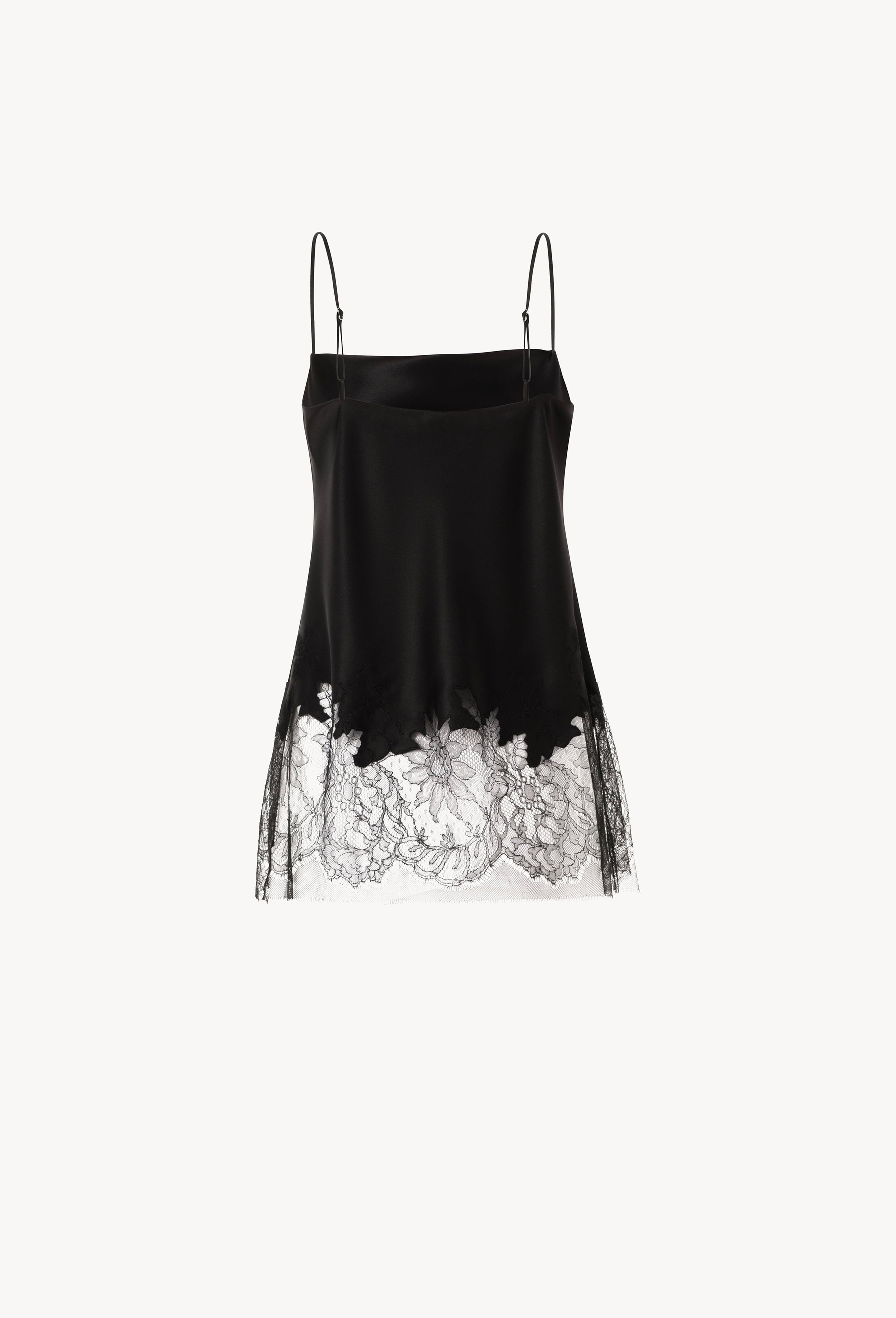 Be seduced by Carine Gilson most beautiful silk lingerie collection with this Long top with Scoop Neckline in Black Silk  with Black lace