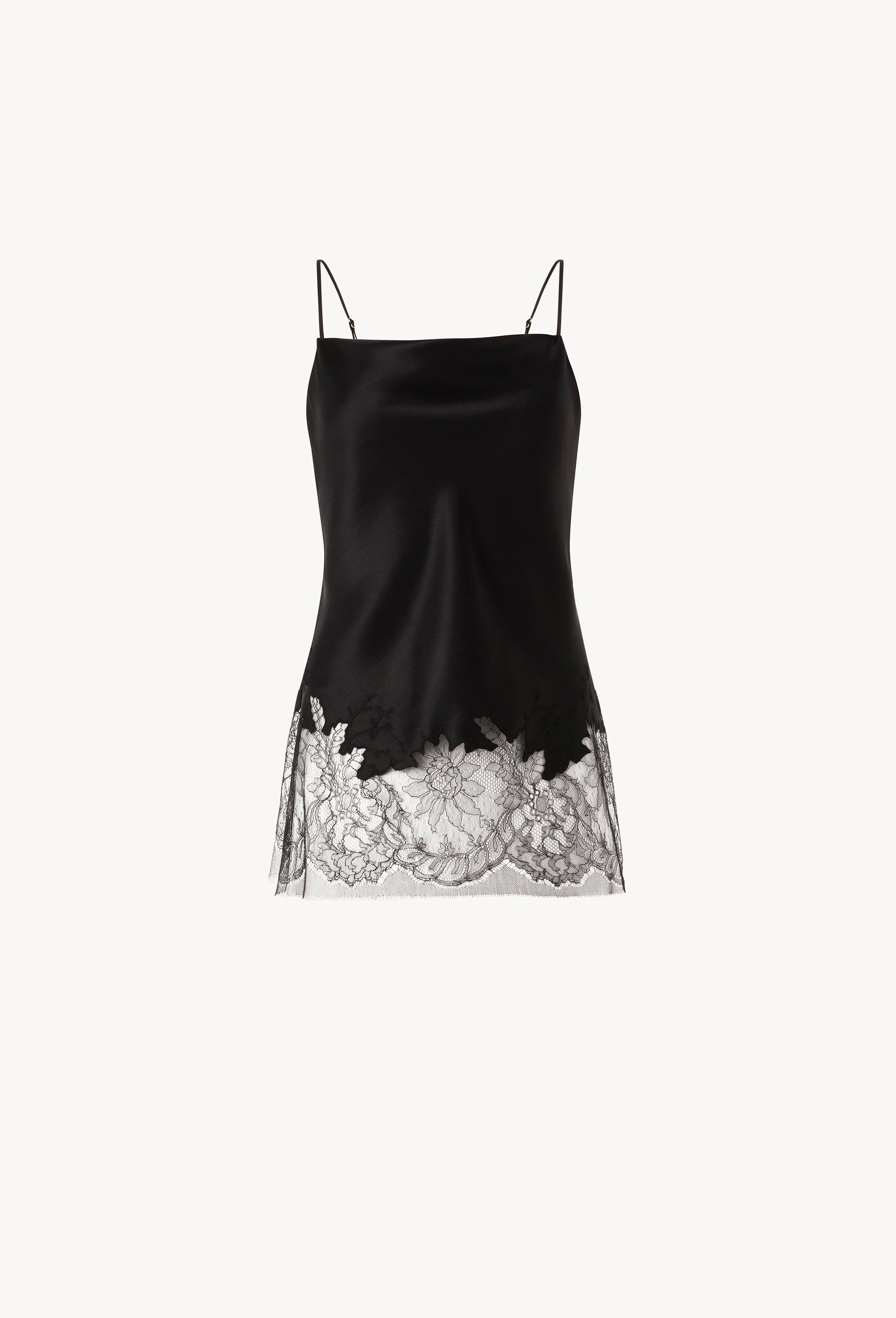 Be seduced by Carine Gilson most beautiful silk lingerie collection with this Long top with Scoop Neckline in Black Silk  with Black lace
