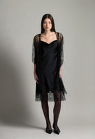 Enjoy the Winter 2026-27 collection of lingerie couture from the house Carine Gilson with this Midi Dress with Scoop Neckline in Black Silk  with Black lace