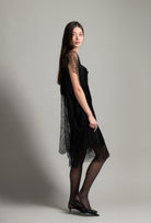 Enjoy the Winter 2026-27 collection of lingerie couture from the house Carine Gilson with this Midi Dress with Scoop Neckline in Black Silk  with Black lace