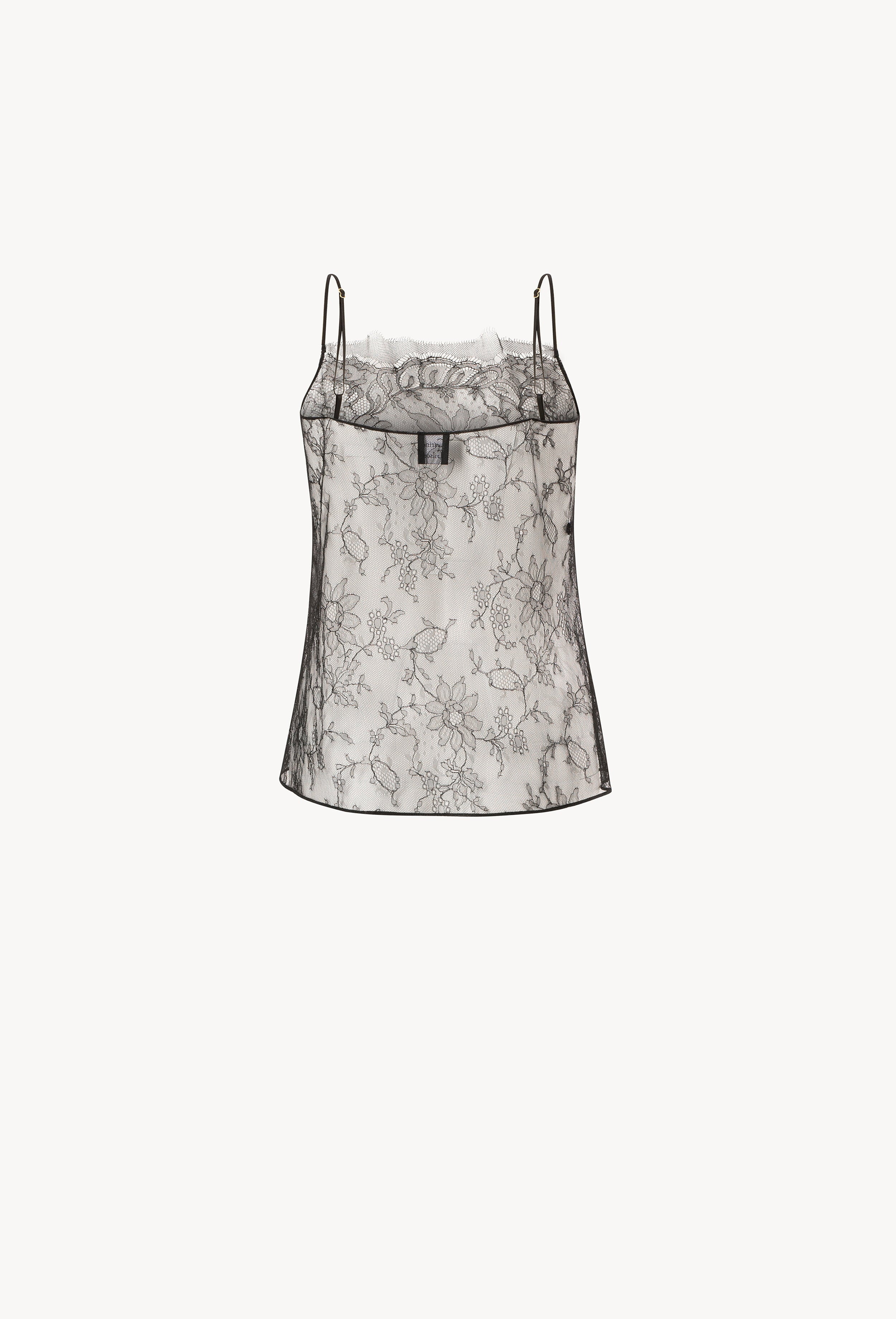 Discover the Winter 2026-27 collection of lingerie couture from the house Carine Gilson with this Camisole Straight Neckline in Black Silk  with Black lace