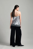 Made of silk and lace, explore the lingerie collection Hiver 2026-27 from the house Carine Gilson with this Long Top with Classic Neckline in LeadGrey Silk  with Grey lace