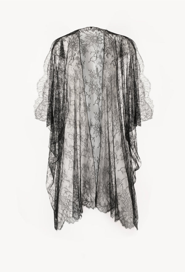 Enter Carine Gilson's world and the most beautiful silk lingerie with the Winter 2026-27 collection with this Oversize Cardigan in Black Silk  with Black lace