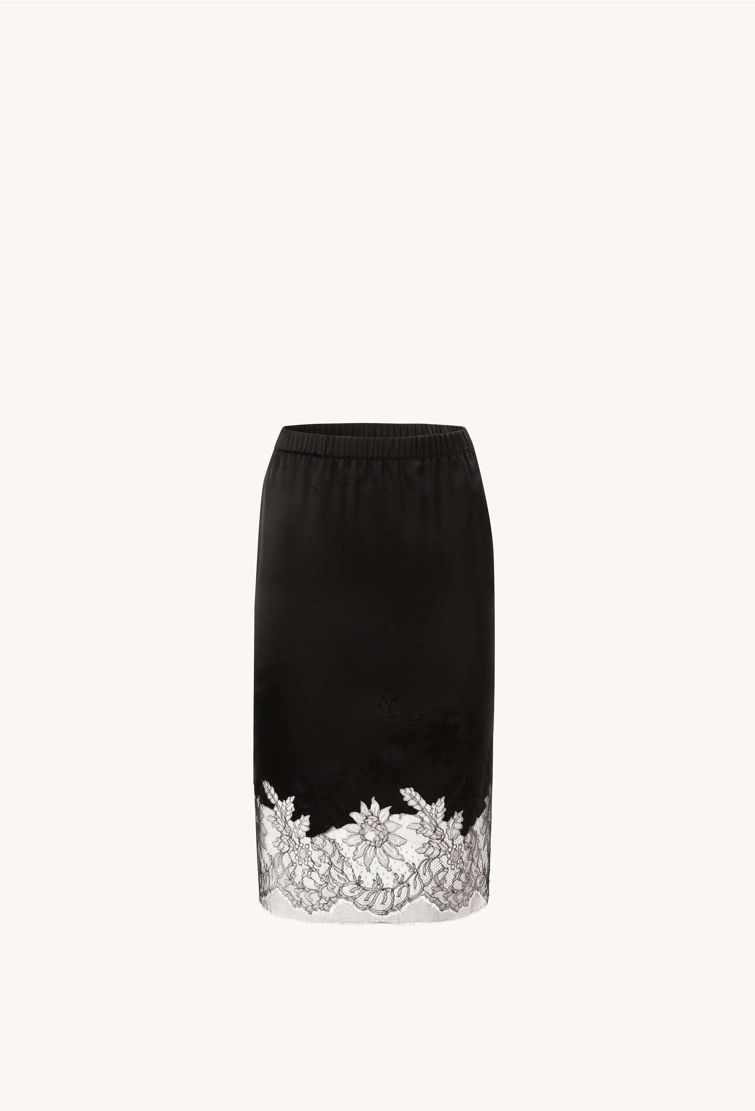 Be seduced by Carine Gilson most beautiful silk lingerie collection with this Straight Skirt in Black Silk  with Black lace