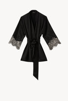 Enter Carine Gilson's world and the most beautiful silk lingerie with the Winter 2026-27 collection with this Short Kimono Raglan Style in Black Silk  with Black lace