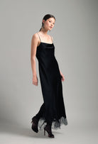 Be seduced by Carine Gilson most beautiful silk lingerie collection with this Long Dress With Deep Back Cowl Neckline in Black Silk  with Black lace