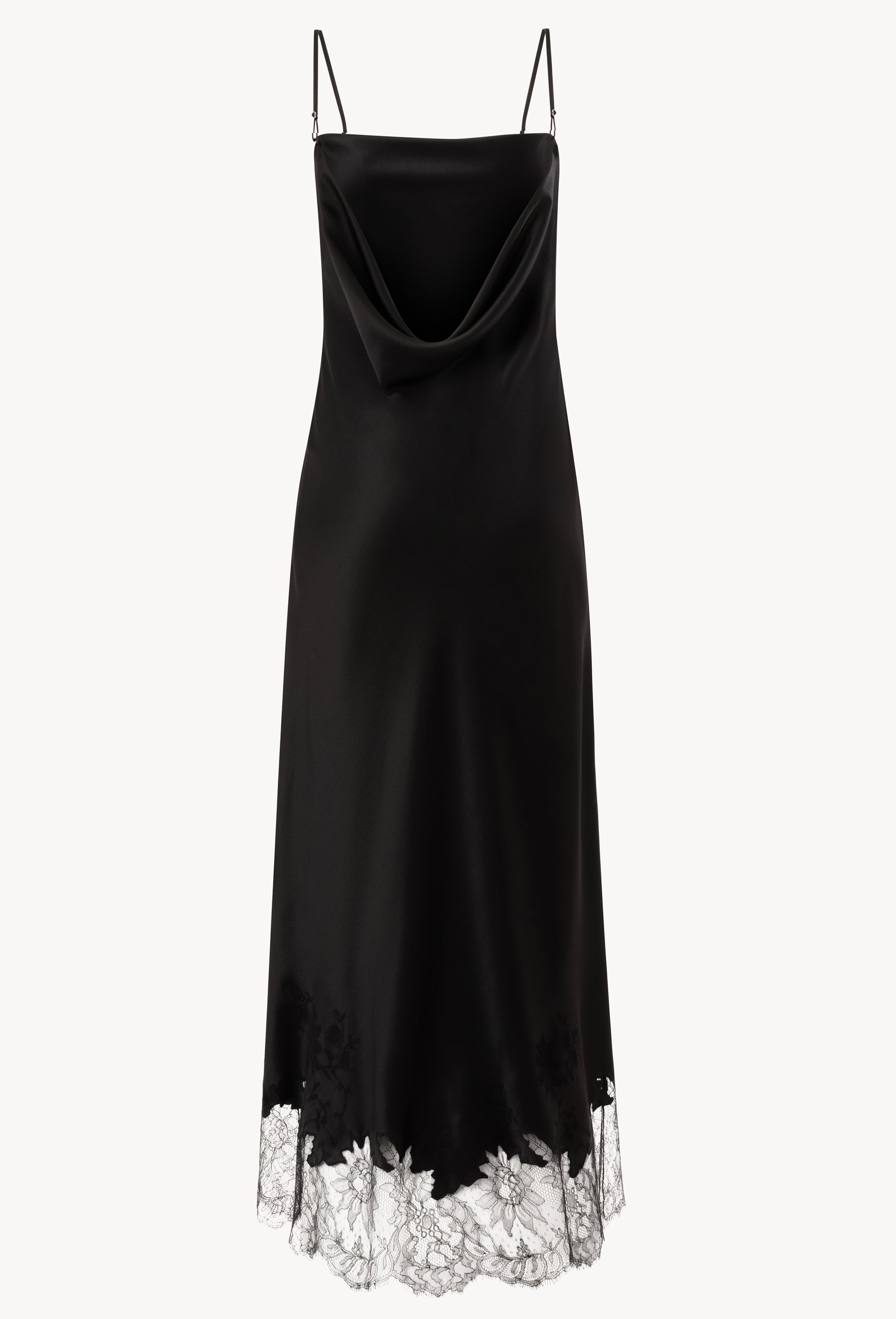 Be seduced by Carine Gilson most beautiful silk lingerie collection with this Long Dress With Deep Back Cowl Neckline in Black Silk  with Black lace