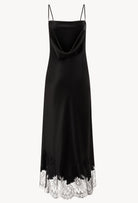Be seduced by Carine Gilson most beautiful silk lingerie collection with this Long Dress With Deep Back Cowl Neckline in Black Silk  with Black lace