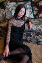 Be seduced by Carine Gilson most beautiful silk lingerie collection with this Long Dress With Deep Back Cowl Neckline in Black Silk  with Black lace