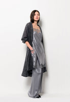 Be seduced by Carine Gilson most beautiful silk lingerie collection with this Midi dress Straight Neckline in LeadGrey Silk with Grey lace