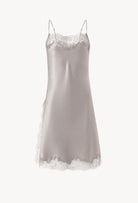 Be seduced by Carine Gilson most beautiful silk lingerie collection with this Midi dress Straight Neckline in LeadGrey Silk with Grey lace