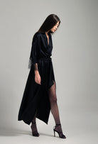 Enjoy the Winter 2026-27 collection of lingerie couture from the house Carine Gilson with this Long Kimono Raglan Style in Black Silk  with Black lace