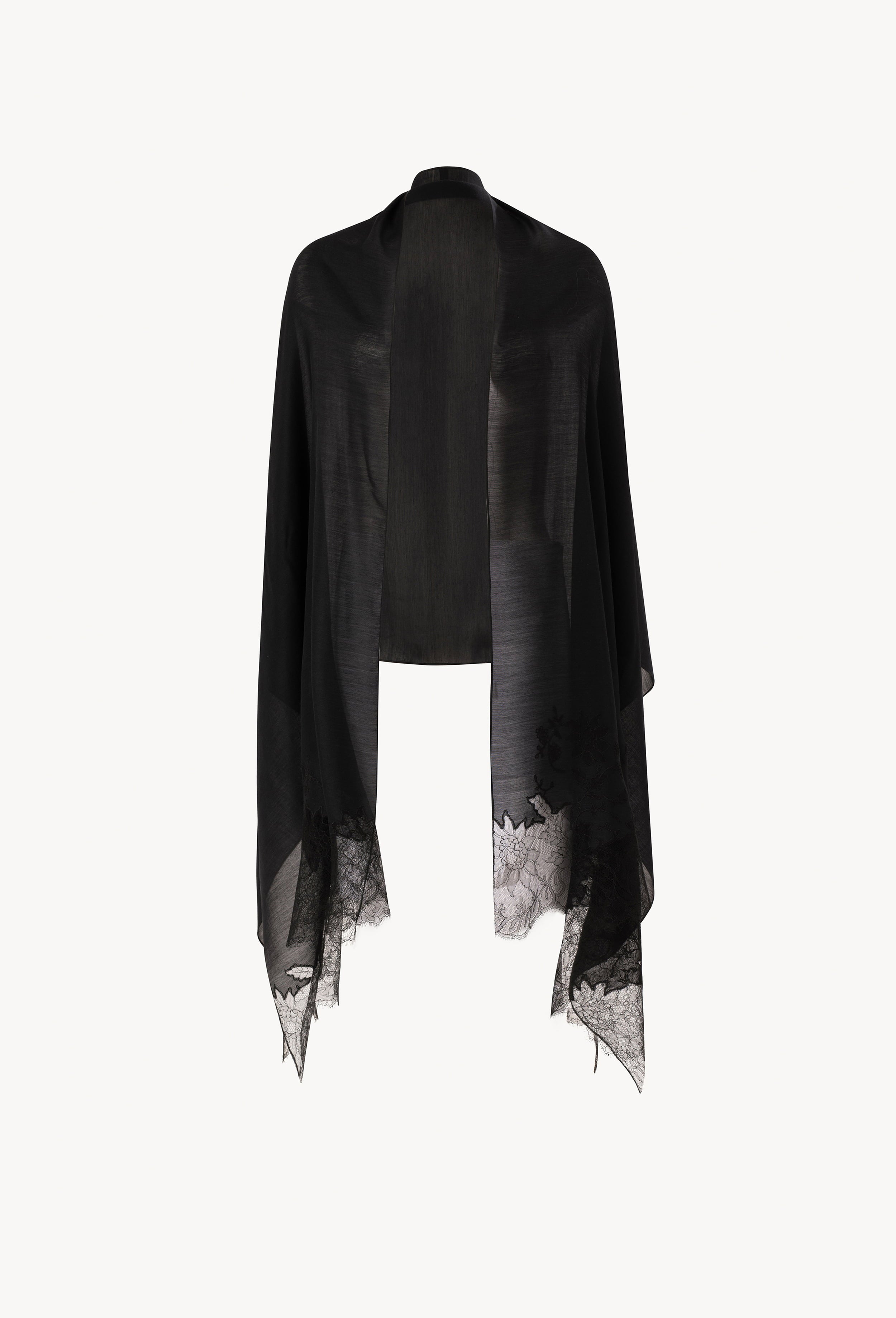 Discover the Winter 2026-27 collection of lingerie couture from the house Carine Gilson with this Large Lace Stole - 65 x 210 approx in Black Silk  with Black lace