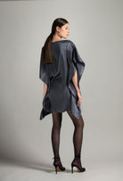 Made of hand printed silk, explore the lingerie collection Winter 2026-27 from the house Carine Gilson with this Short Kaftan with 2 Silk Carre in StormGrey print Silk 