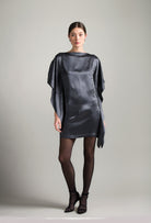 Made of hand printed silk, explore the lingerie collection Winter 2026-27 from the house Carine Gilson with this Short Kaftan with 2 Silk Carre in StormGrey print Silk 