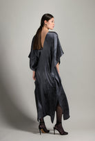 Be seduced by Carine Gilson most beautiful silk lingerie collection with this Long Kaftan V Neck Back and Front in StormGrey print Silk 