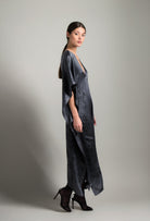 Be seduced by Carine Gilson most beautiful silk lingerie collection with this Long Kaftan V Neck Back and Front in StormGrey print Silk 