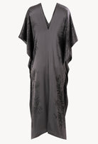 Be seduced by Carine Gilson most beautiful silk lingerie collection with this Long Kaftan V Neck Back and Front in StormGrey print Silk 