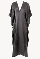 Be seduced by Carine Gilson most beautiful silk lingerie collection with this Long Kaftan V Neck Back and Front in StormGrey print Silk 