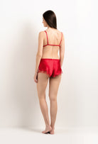 Discover the unique craftmanship of the belgian designer Carine Gilson in her atelier for the 2025 summer collection with this Soft Bra All Lace in Flam red Silk  with red lace