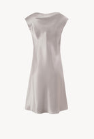 Enjoy the Hiver 2026-27 collection of couture from the house Carine Gilson with this Midi Dress boat neck in LeadGrey Silk with Grey lace