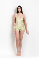 Enter Carine Gilson's world and the most beautiful silk lingerie with the 2026 Summer collection with this camisole classic style silk and lace in light yellow silk with acid yellow lace