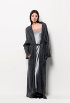 Discover the Hiver 2026-27 collection of lingerie couture from the house Carine Gilson with this Long Dress Straight Neckline in LeadGrey Silk with Grey lace