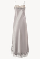 Discover the Hiver 2026-27 collection of lingerie couture from the house Carine Gilson with this Long Dress Straight Neckline in LeadGrey Silk with Grey lace