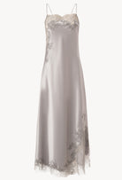 Discover the Hiver 2026-27 collection of lingerie couture from the house Carine Gilson with this Long Dress Straight Neckline in LeadGrey Silk with Grey lace