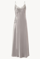 Enter Carine Gilson's world and the most beautiful silk lingerie with the Hiver 2026-27 collection with this Long Dress Classic Style in LeadGrey Silk  with Grey lace