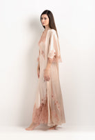 Be seduced by Carine Gilson most beautiful silk lingerie collection with this Long Kimono Classic Sleeves in powder pink Silk  with light rose lace