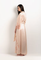 Be seduced by Carine Gilson most beautiful silk lingerie collection with this Long Kimono Classic Sleeves in powder pink Silk  with light rose lace