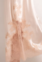 Explore the lingerie collection Summer 2022 from the house Carine Gilson with this Long Gown Straight Neckline in powder pink Silk with light rose lace