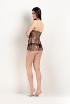 Discover the 2025 Winter collection of lingerie couture from the house Carine Gilson with this Slip Babydoll Style Straight Neckline in Ebony lace