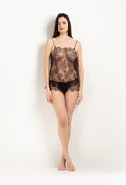 Discover the 2025 Winter collection of lingerie couture from the house Carine Gilson with this Slip Babydoll Style Straight Neckline in Ebony lace