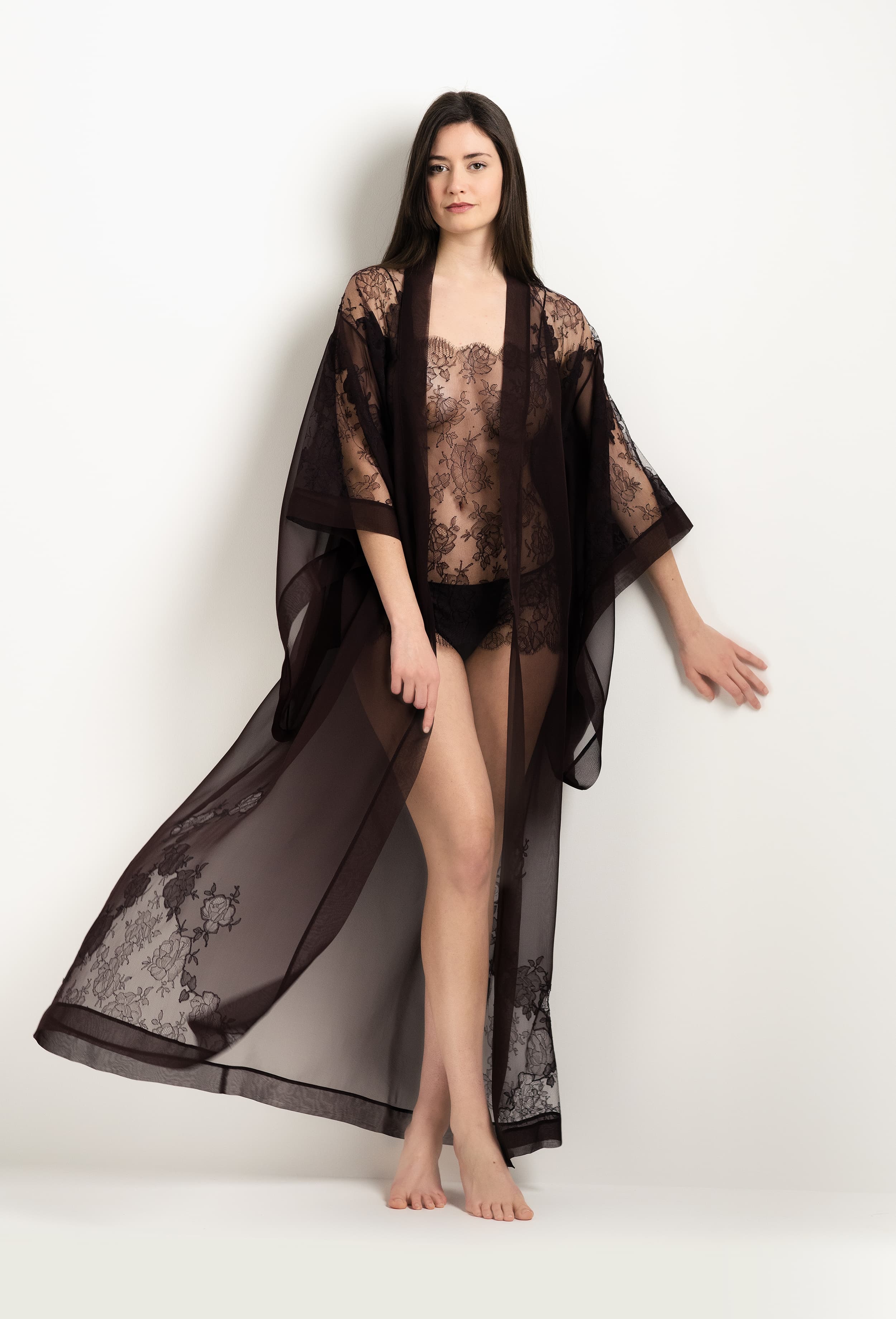 Discover the 2025 Winter collection of lingerie couture from the house Carine Gilson with this Slip Babydoll Style Straight Neckline in Ebony lace