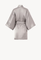 Made of silk and lace, explore the lingerie collection Hiver 2026-27 from the house Carine Gilson with this Short Kimono Classic Sleeves in LeadGrey Silk  with Grey lace